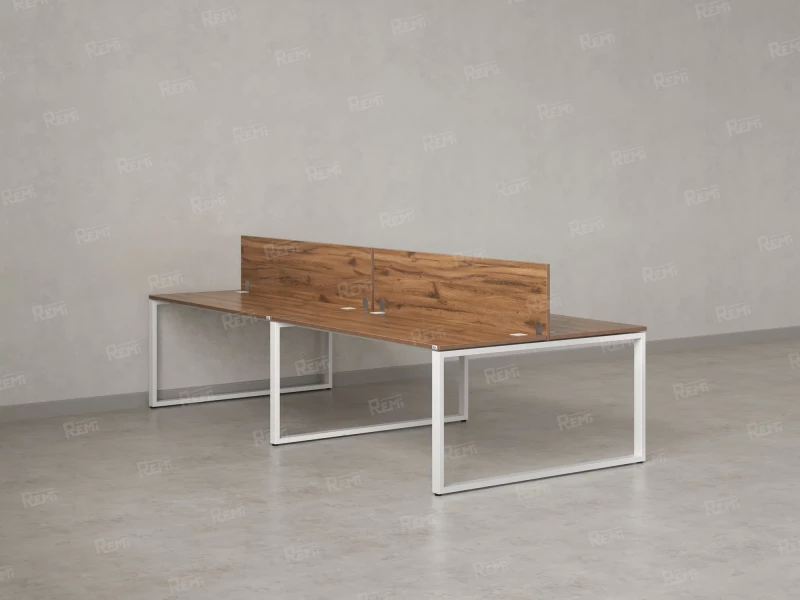 Бенч-система, 4 рабочих места, на О-образных опорах, 2 ЛДСП экранов 3600x1600x750 RM170-4-18x16 Дуб Юстус/Белый