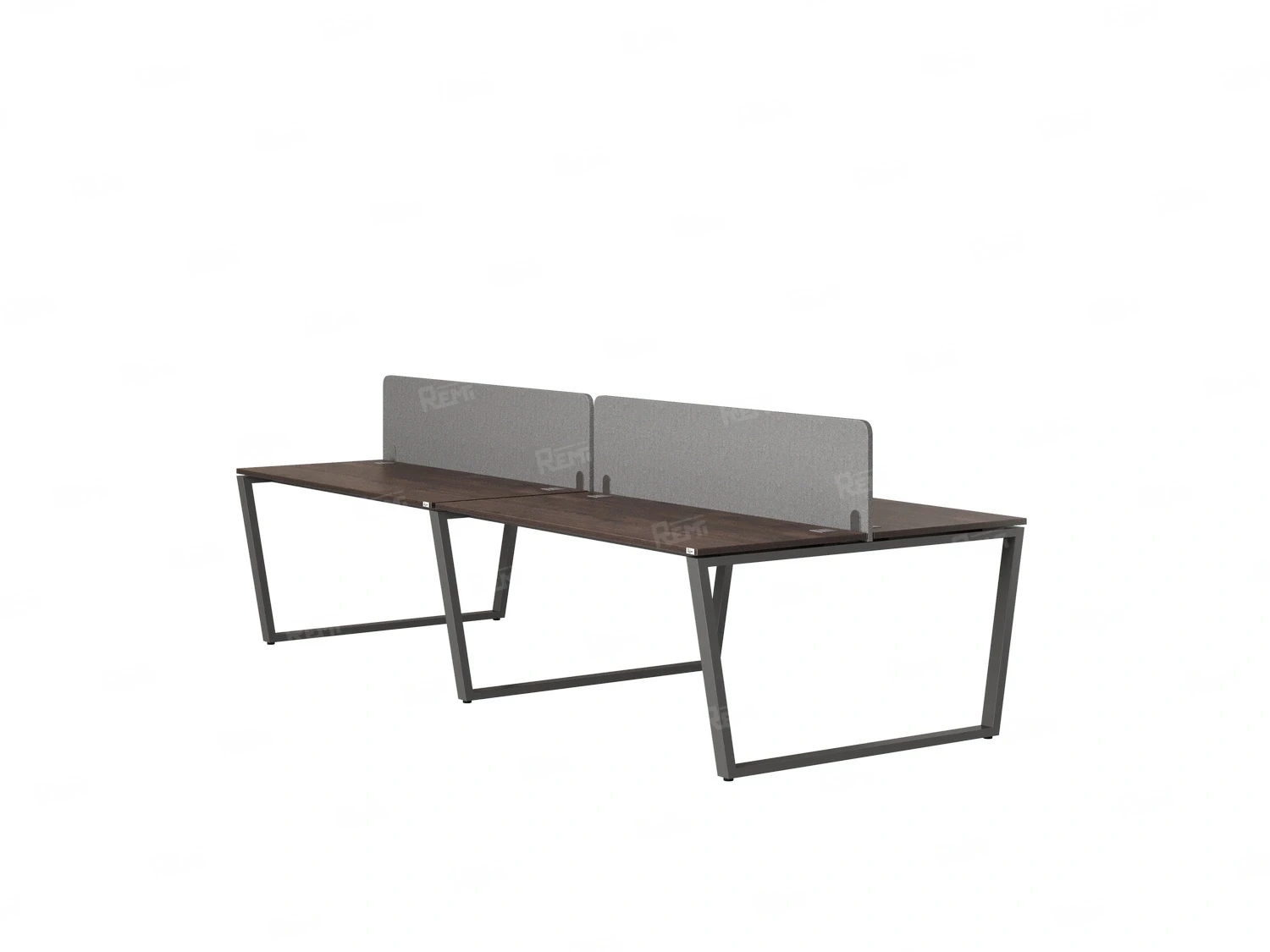 Бенч-система, 4 рабочих места, на U-образных опорах, 2 тканевых экранов 2800x1200x750 RM173-3-14x12 Дуб Апрельский шоколад/Серый