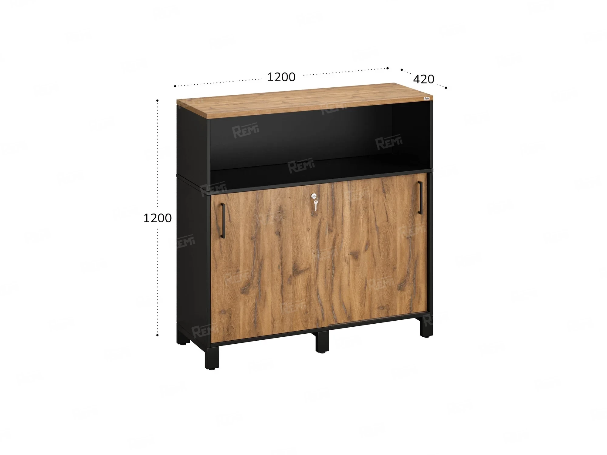 Низкий шкаф-купе, 2 полки с надстройкой 1200x420x1200 RM126-120x42 Дуб Юстус/Черный