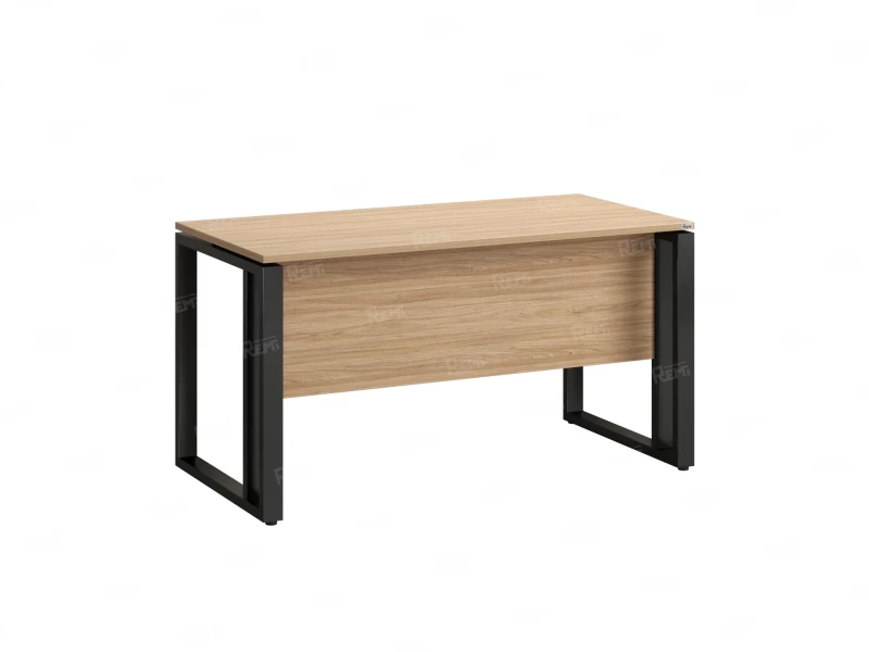 Стол прямой на О-образных опорах с экраном ЛДСП 1800x700x750 RM041-18x7 Вяз Швейцарский светлый/Черный