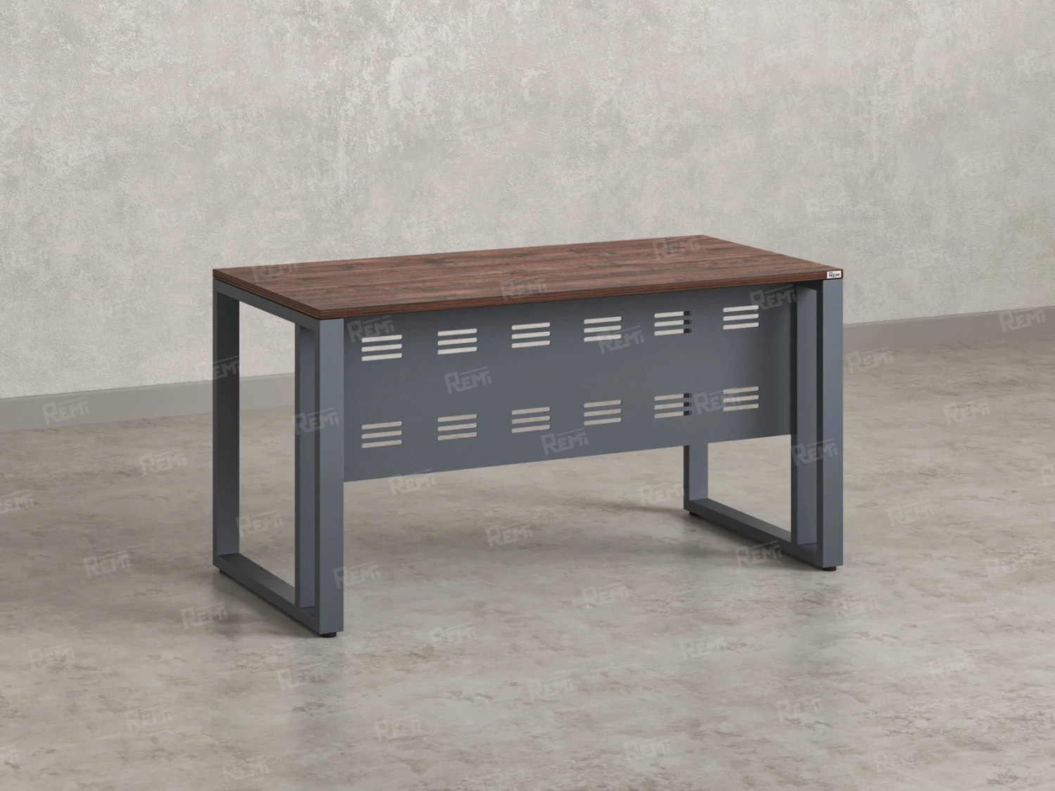 Стол прямой на О-образных опорах с металлическим экраном 1000x800x750 RM042-10x8 Дуб Апрельский шоколад/Серый