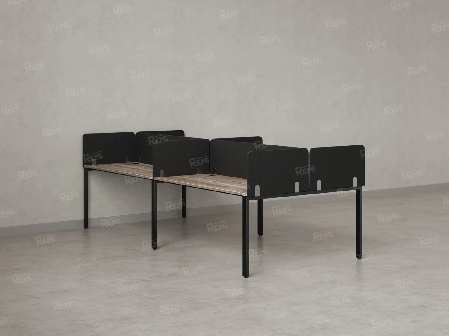 Бенч-система, 4 рабочих места, на П-образных опорах, 8 тканевых экранов 3600x1600x750 RM166-1-18x16 Дуб Маувелла/Черный