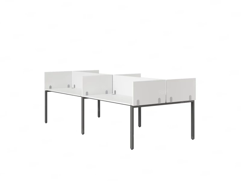 Бенч-система, 4 рабочих места, на П-образных опорах, 8 ЛДСП экранов 3600x1400x750 RM166-2-18x14 Белый/Серый