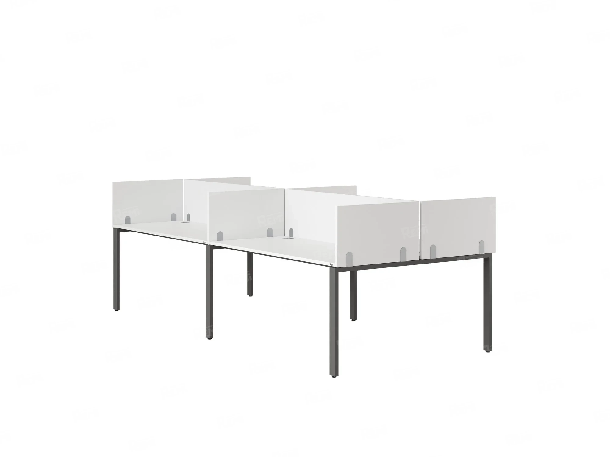 Бенч-система, 4 рабочих места, на П-образных опорах, 8 ЛДСП экранов 3600x1400x750 RM166-2-18x14 Белый/Серый