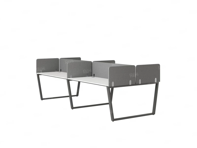 Бенч-система, 4 рабочих места, на U-образных опорах, 8 тканевых экранов 2400x1200x750 RM173-1-12x12 Белый/Серый