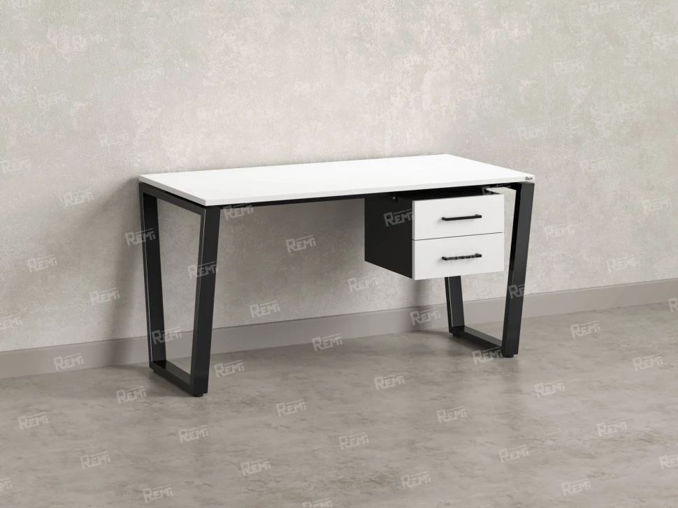 Стол прямой с подвесной тумбой 2 ящика, U-опора 1800x800x750 RM035-18x8 Белый/Черный