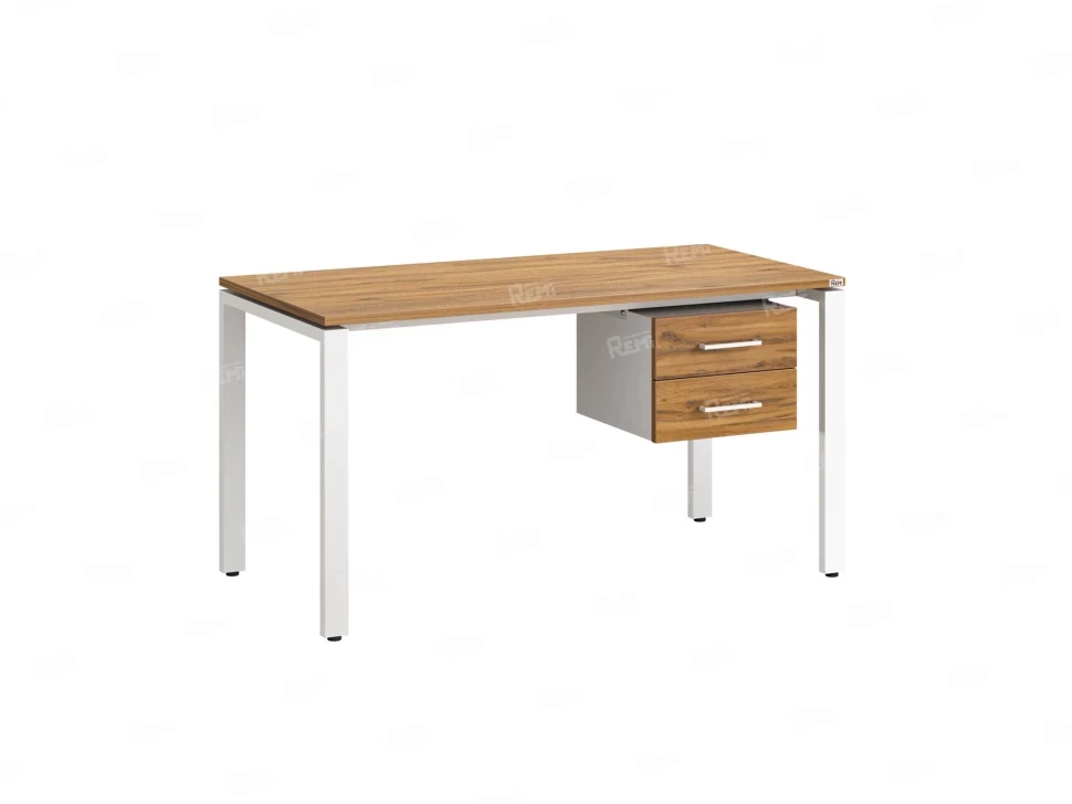 Стол прямой с подвесной тумбой 2 ящика, П-опора 1800x800x750 RM039-18x8 Дуб Юстус/Белый