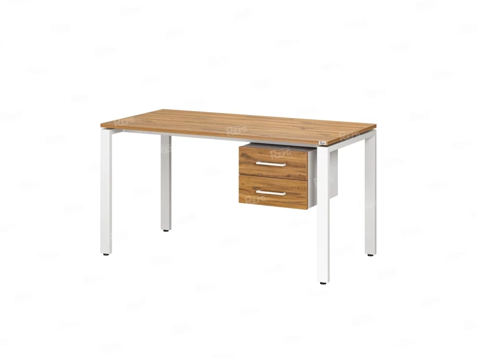 Стол прямой с подвесной тумбой 2 ящика, П-опора 1800x800x750 RM039-18x8 Дуб Юстус/Белый