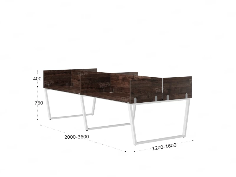 Бенч-система, 4 рабочих места, на U-образных опорах, 8 ЛДСП экранов 2000x1400x750 RM173-2-10x14 Дуб Апрельский шоколад/Белый