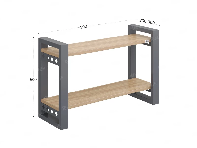 Полка настенная 900x300x500 RM194-90x30 Вяз Швейцарский светлый/Серый