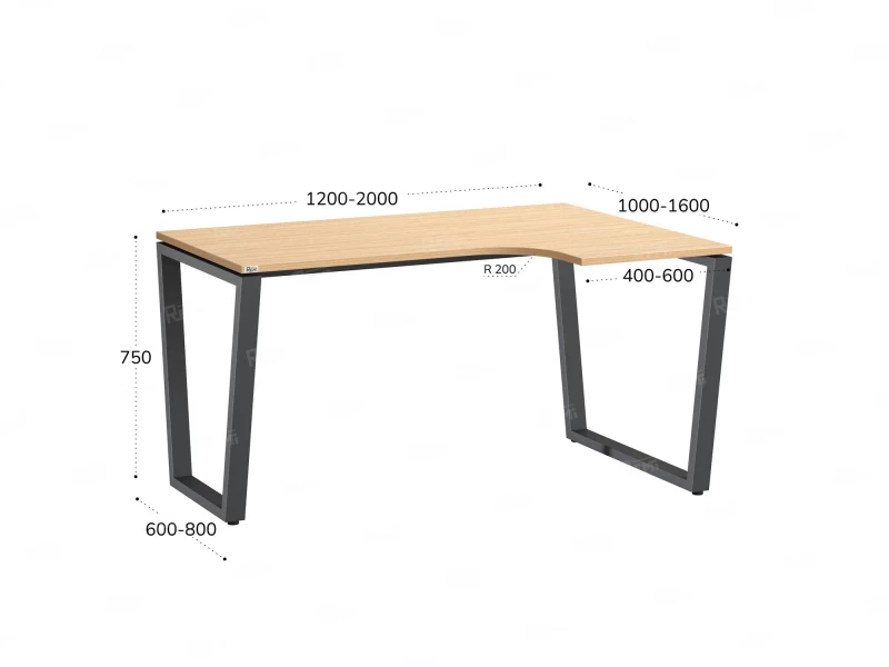 Стол угловой, U-опора, правый 1600x800/1000x750, RM050-16x8-10 Вяз Швейцарский светлый/Серый