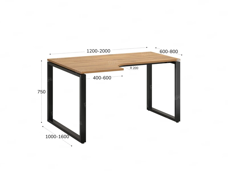 Стол угловой, О-опора, левый 1400x600/900x750, RM055-14x6-9 Дуб Юстус/Черный