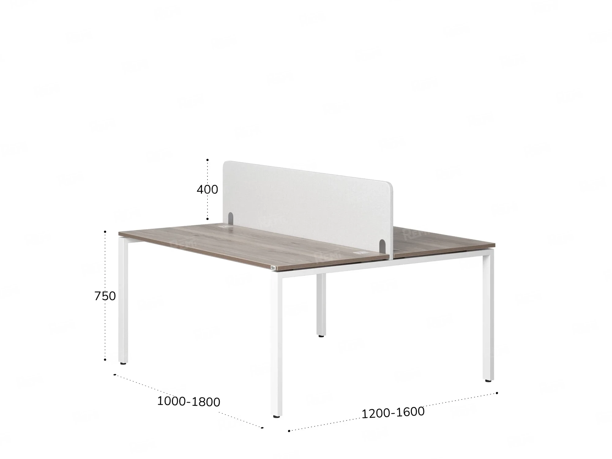Бенч-система, 2 рабочих места, с одним тканевым экраном 1400x1400x750 RM165-1-14x14 Дуб Маувелла/Белый