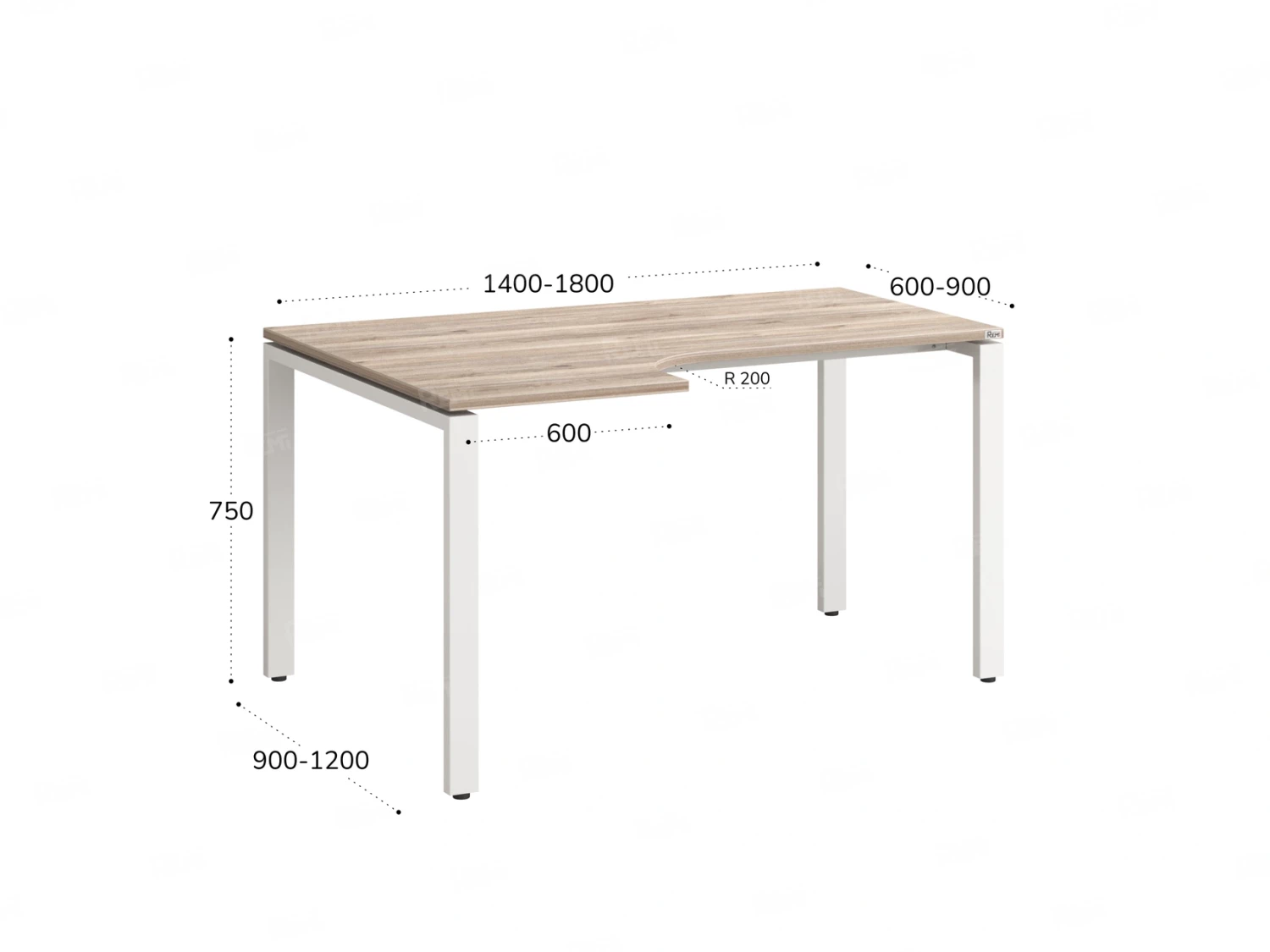Стол угловой, П-опора, левый 1400x900/1200x750, RM053-14x9-12 Дуб Маувелла/Белый