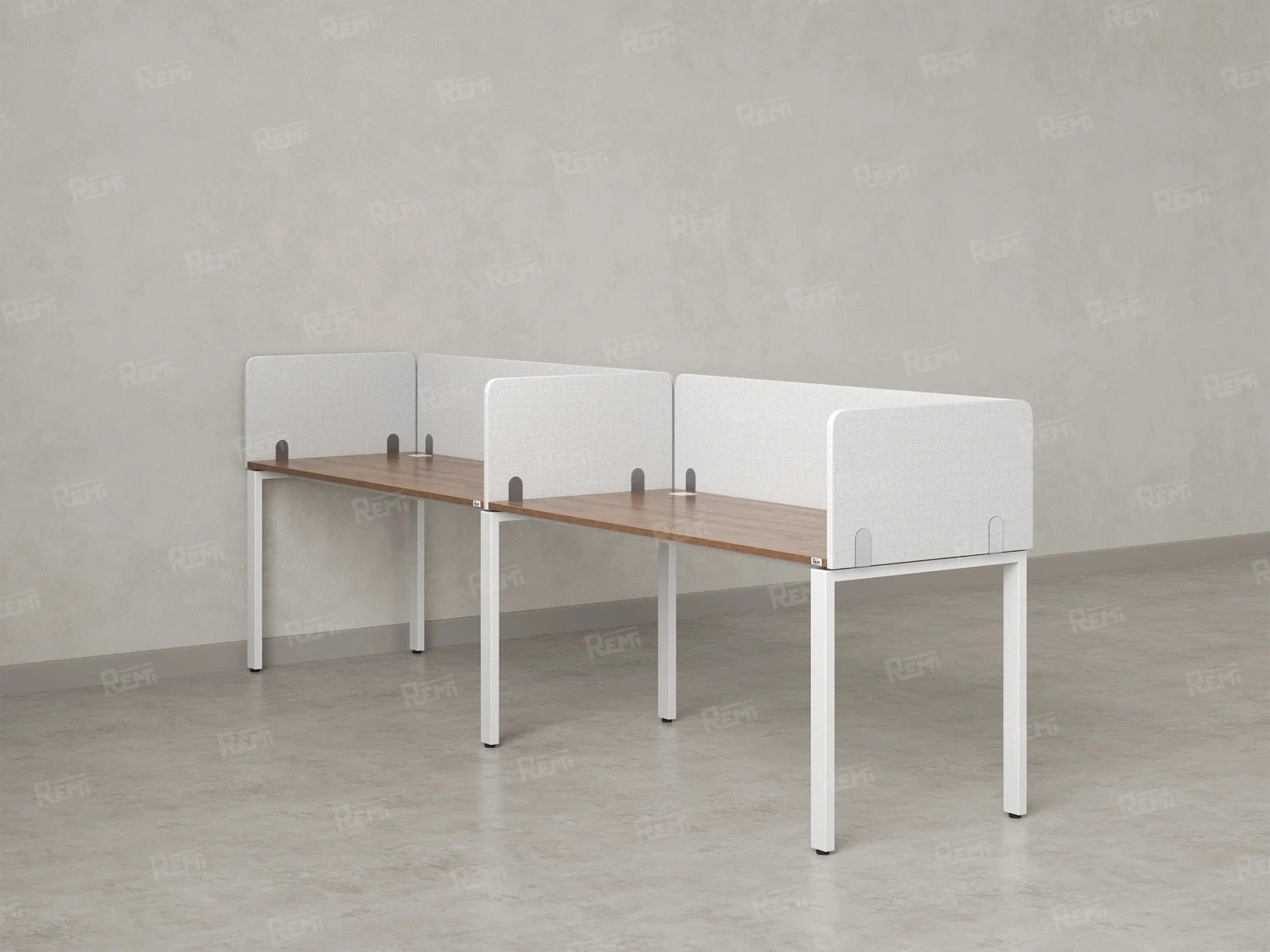 Бенч-система в 1 ряд, 2 рабочих места 5 тканевых экранов 3200x600x750 RM167-1-32x6 Дуб Юстус/Белый