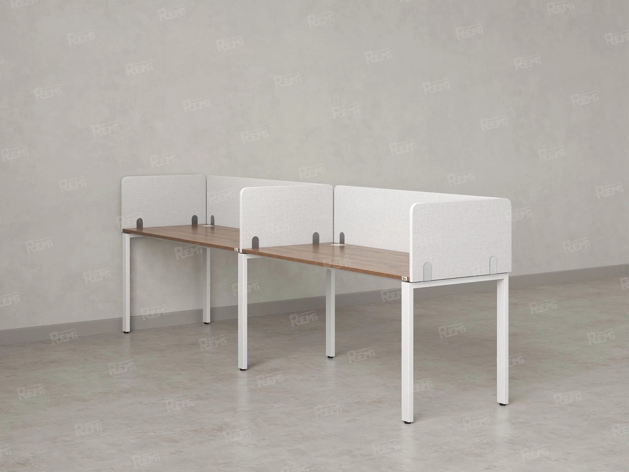 Бенч-система в 1 ряд, 2 рабочих места 5 тканевых экранов 3200x600x750 RM167-1-32x6 Дуб Юстус/Белый