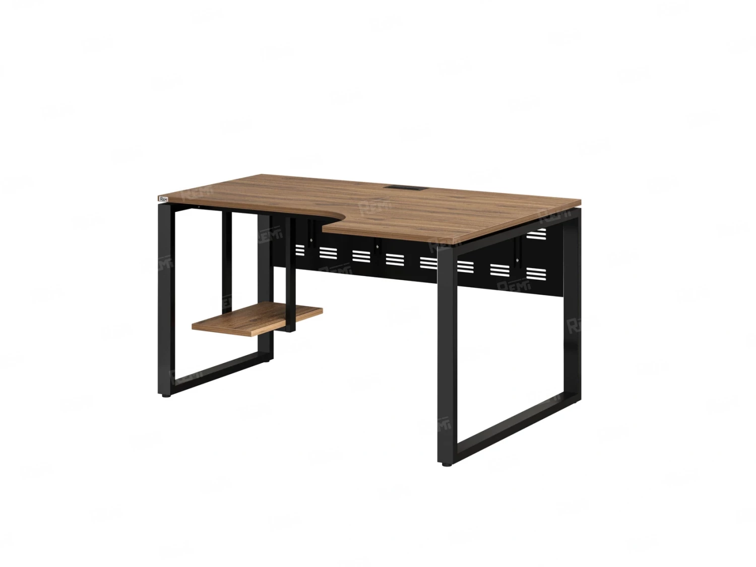Стол угловой, экран металл, О-опора, правый 1400x600/900x750, RM057-14x6-9 Дуб Юстус/Черный