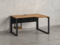 Стол угловой, экран металл, О-опора, правый 1400x600/900x750, RM057-14x6-9 Дуб Юстус/Черный