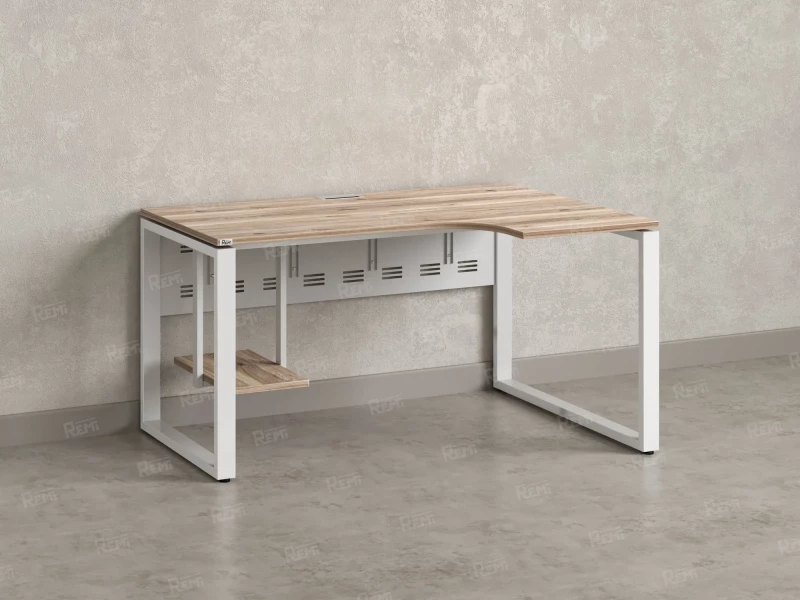 Стол угловой, экран металл, О-опора, правый 1600x900/1200x750, RM057-16x9-12 Дуб Маувелла/Белый