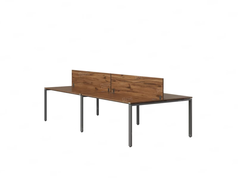 Бенч-система, 4 рабочих места, на П-образных опорах, 2 ЛДСП экранов 2400x1400x750 RM166-4-12x14 Дуб Юстус/Серый