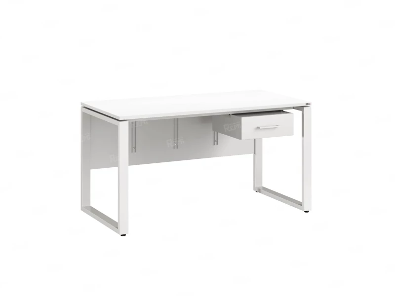 Стол прямой, подвесная тумба, ЛДСП экран, О-опора 1600x600x750 RM032-16x6 Белый/Белый