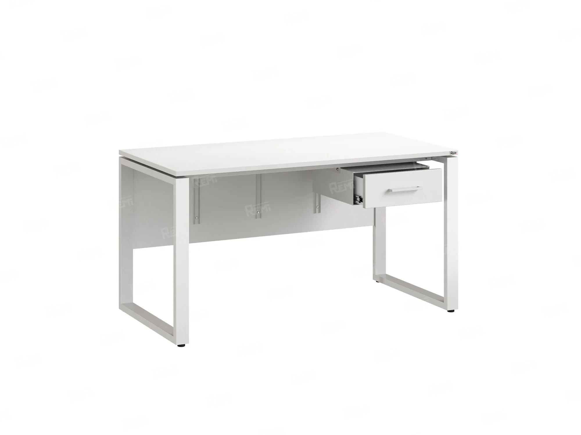 Стол прямой, подвесная тумба, ЛДСП экран, О-опора 1600x600x750 RM032-16x6 Белый/Белый