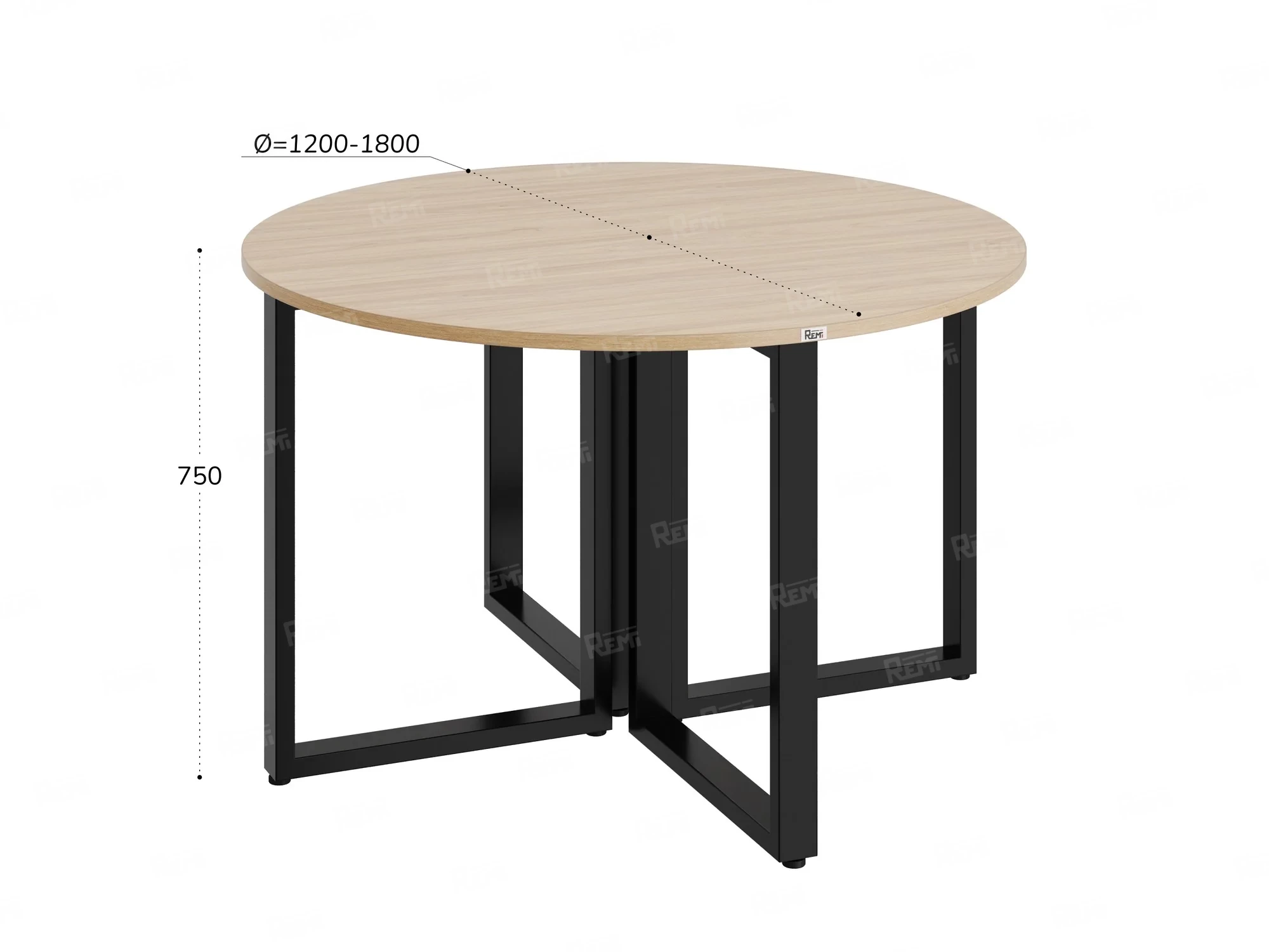 Круглый стол на О-образных опорах 1400x1400x750 RM187-14x14 Дуб Маувелла/Черный