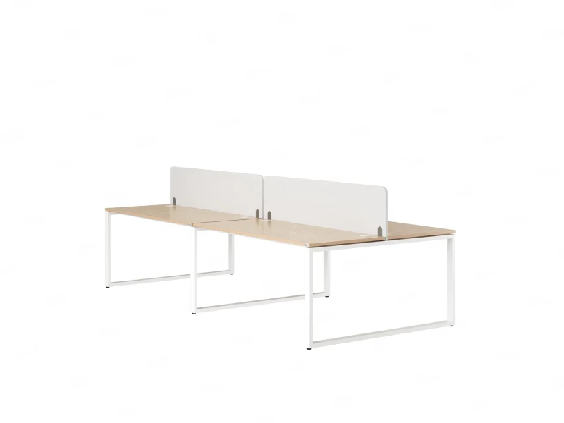 Бенч-система, 4 рабочих места, на О-образных опорах, 2 тканевых экранов 2400x1200x750 RM170-3-12x12 Вяз Швейцарский светлый/Белый