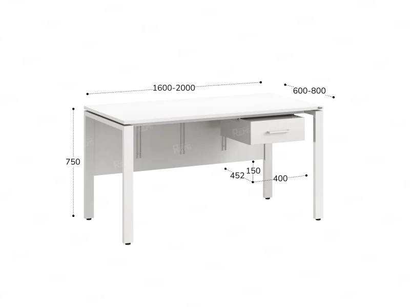 Стол прямой, подвесная тумба, ЛДСП экран, П-опора 2000x700x750 RM030-20x7 Белый/Белый