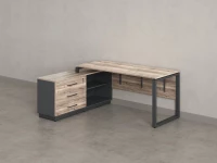 Стол прямой с тумбой L, ЛДСП экран, О-опора 1600x1400x750 RM013L-16x6 Дуб Маувелла/Серый