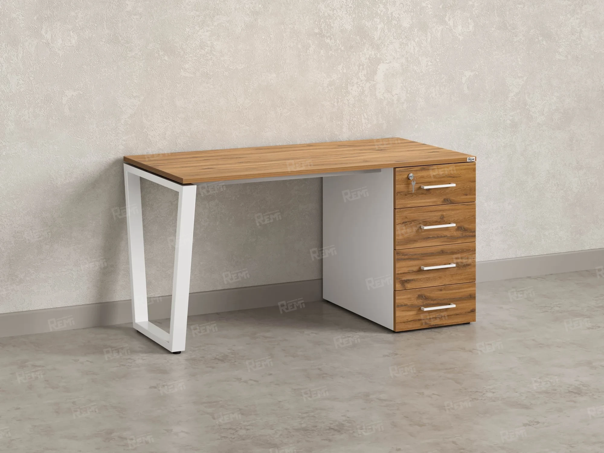 Стол прямой с тумбой на U-образных опоре, правый 1600x700x750 RM101-16x7 Юстус/Белый