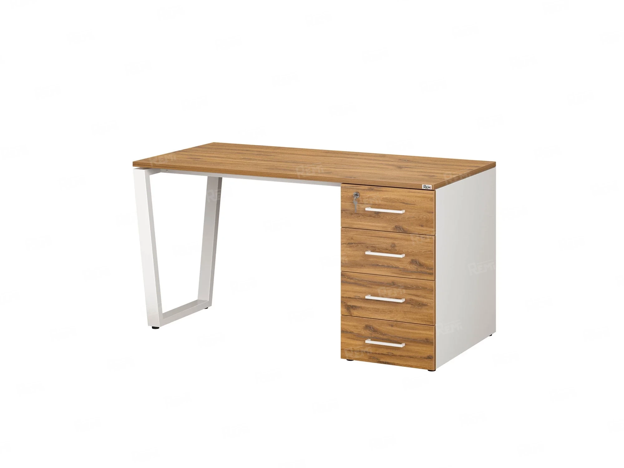 Стол прямой с тумбой на U-образных опоре, правый 1600x700x750 RM101-16x7 Юстус/Белый