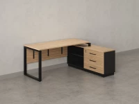 Стол прямой с тумбой R, ЛДСП экран, О-опора 1400x1400x750 RM012R-14x7 Вяз Швейцарский светлый/Черный