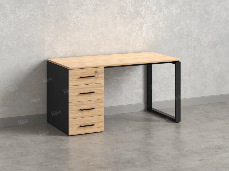 Стол прямой с тумбой на О-образных опоре, левый 1800x700x750 RM104-18x7 Вяз Швейцарский светлый/Черный