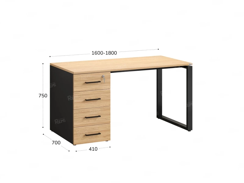 Стол прямой с тумбой на О-образных опоре, левый 1800x700x750 RM104-18x7 Вяз Швейцарский светлый/Черный