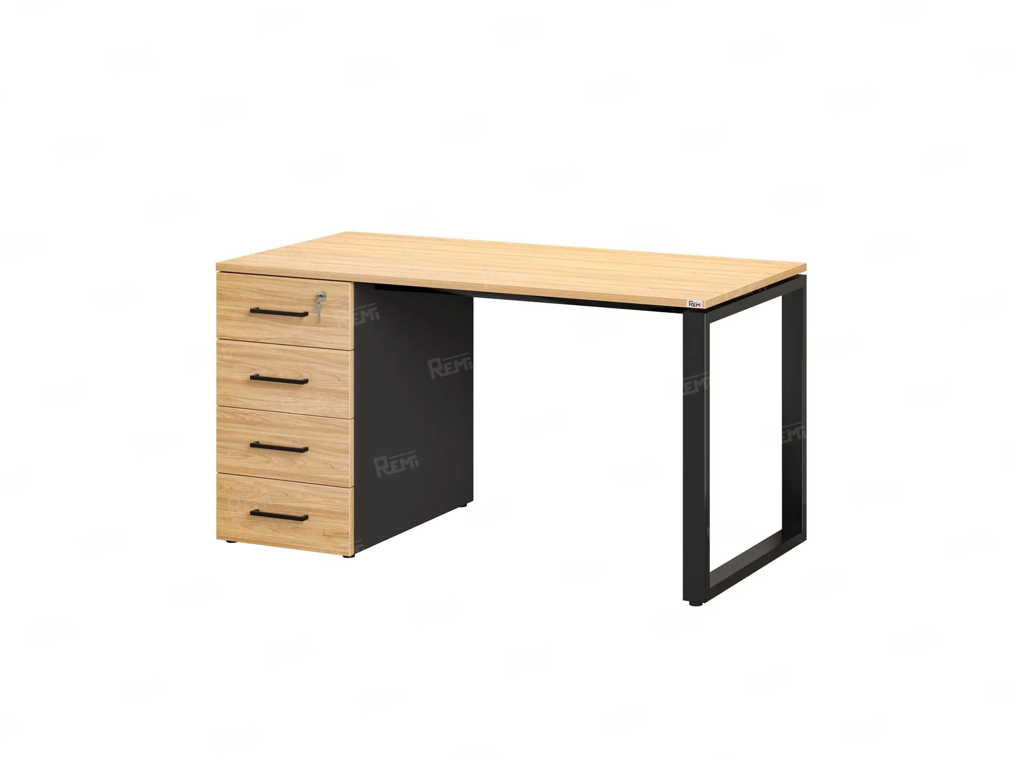 Стол прямой с тумбой на О-образных опоре, левый 1800x700x750 RM104-18x7 Вяз Швейцарский светлый/Черный