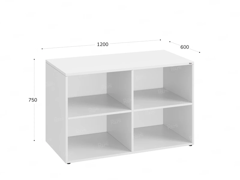 Стеллаж низкий, 4 ячейки 1200х600х750 RM146-12x6 Белый/Белый