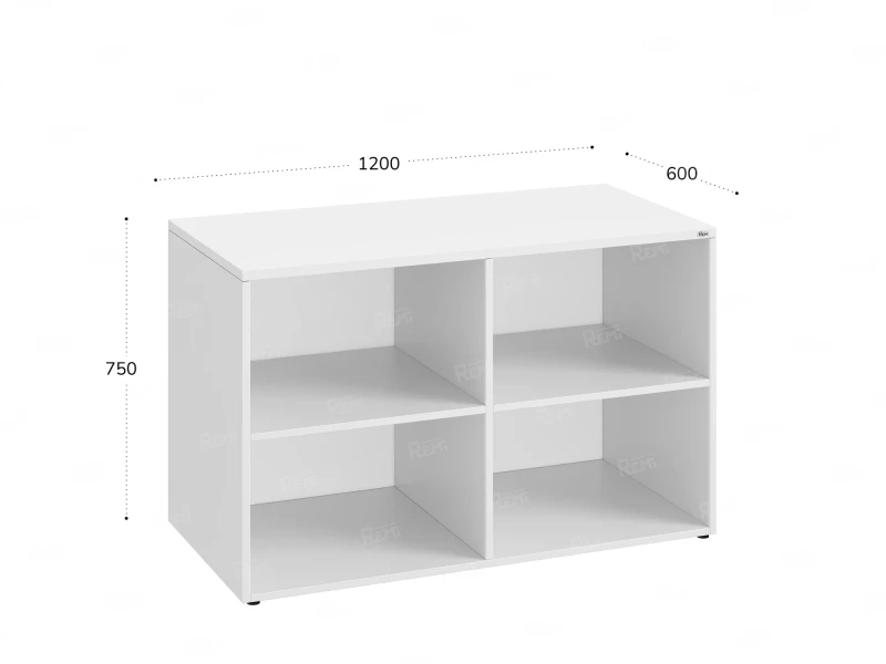 Стеллаж низкий, 4 ячейки 1200х600х750 RM146-12x6 Белый/Белый