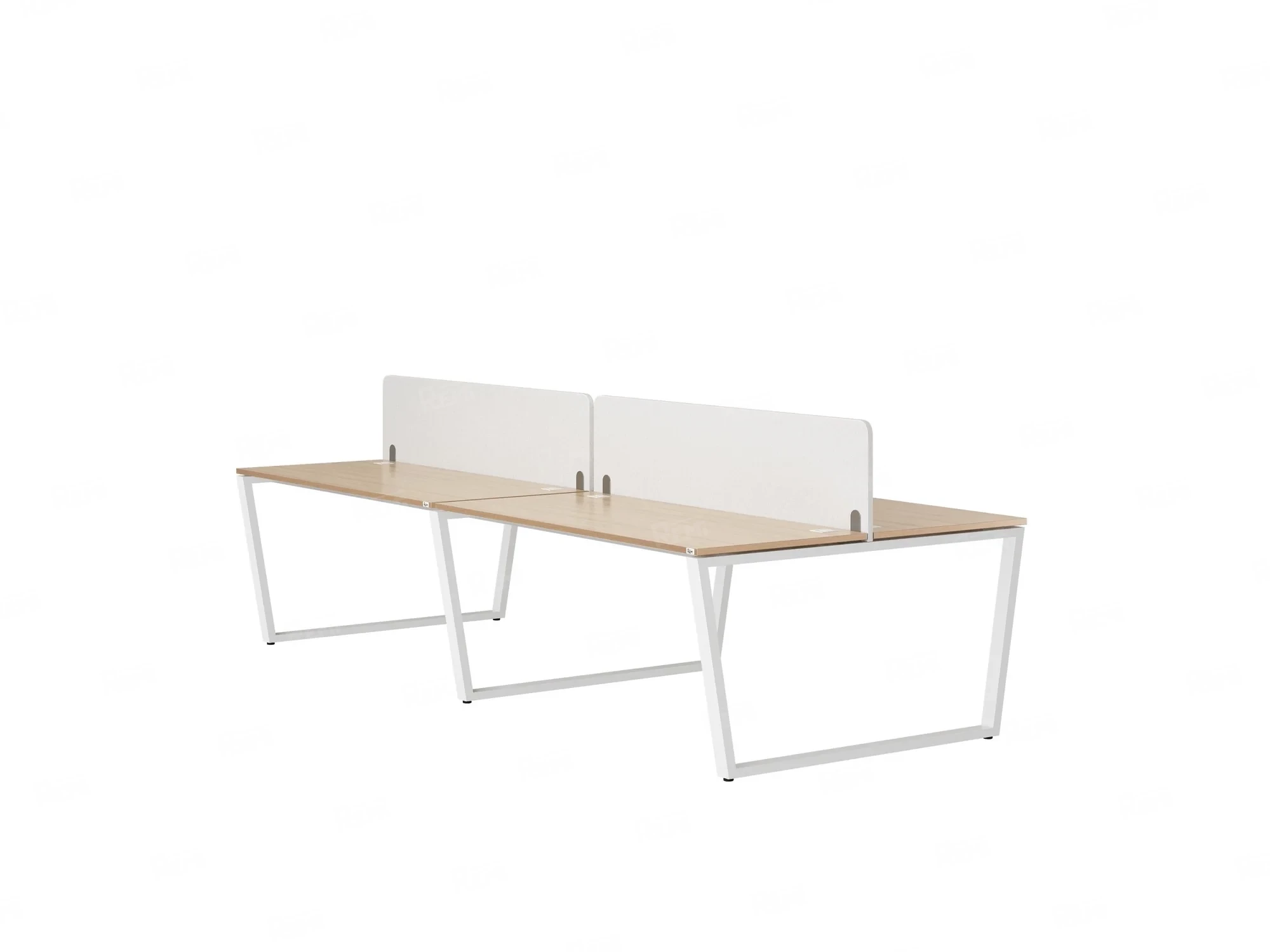 Бенч-система, 4 рабочих места, на U-образных опорах, 2 тканевых экранов 3600x1400x750 RM173-3-18x14 Вяз Швейцарский светлый/Белый