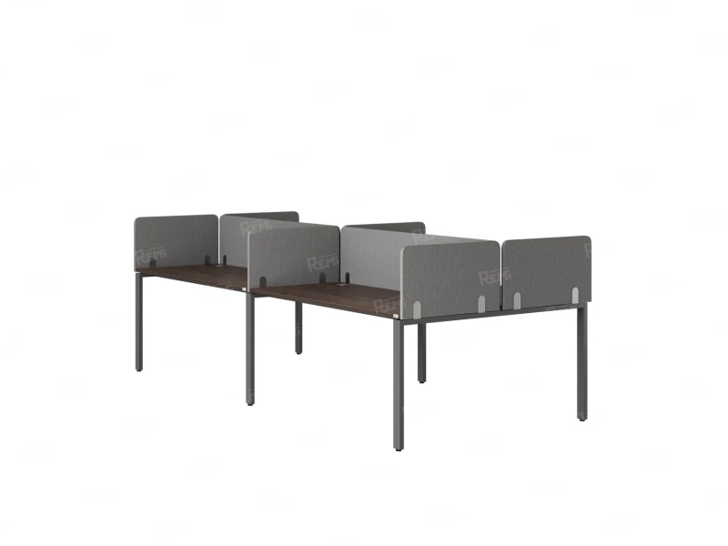 Бенч-система, 4 рабочих места, на П-образных опорах, 8 тканевых экранов 2000x1400x750 RM166-1-10x14 Дуб Апрельский шоколад/Серый