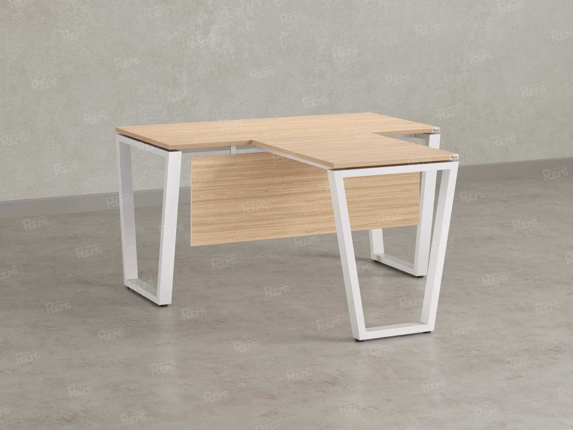 Стол с брифингом с парящей столешницей на U-образных опорах с экраном ЛДСП RM047-14x8 1400x2200x750 Вяз Швейцарский светлый/Белый