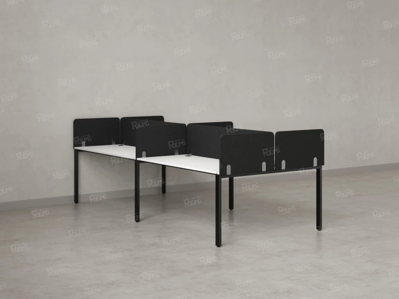Бенч-система, 4 рабочих места, на П-образных опорах, 8 тканевых экранов 2800x1600x750 RM166-1-14x16 Белый/Черный