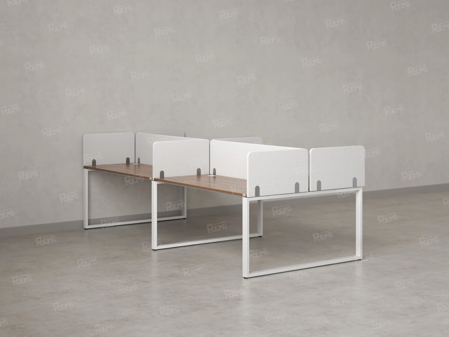 Бенч-система, 4 рабочих места, на О-образных опорах, 8 тканевых экранов 2400x1400x750 RM170-1-12x14 Дуб Юстус/Белый