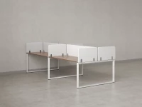 Бенч-система, 4 рабочих места, на О-образных опорах, 8 тканевых экранов 2400x1400x750 RM170-1-12x14 Дуб Юстус/Белый