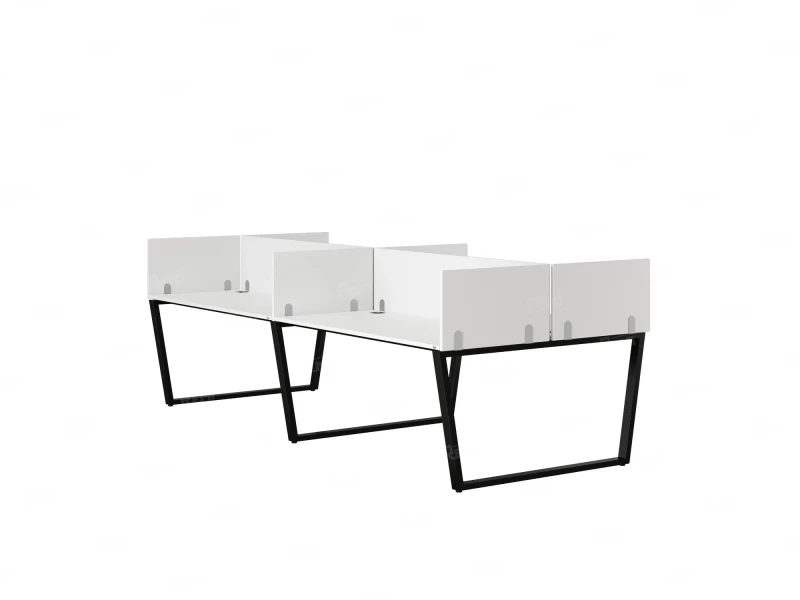 Бенч-система, 4 рабочих места, на U-образных опорах, 8 ЛДСП экранов 2800x1600x750 RM173-2-14x16 Белый/Черный