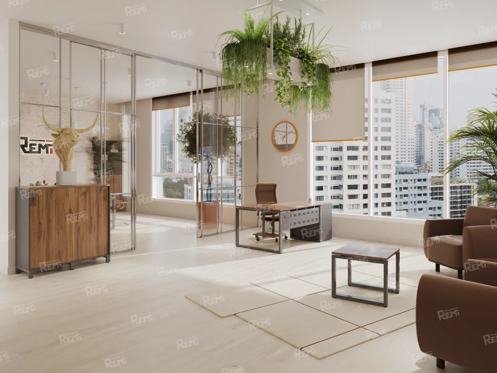 Стол прямой, подвесная тумба, ЛДСП экран, П-опора 1800x800x750 RM030-18x8 Дуб Юстус/Серый