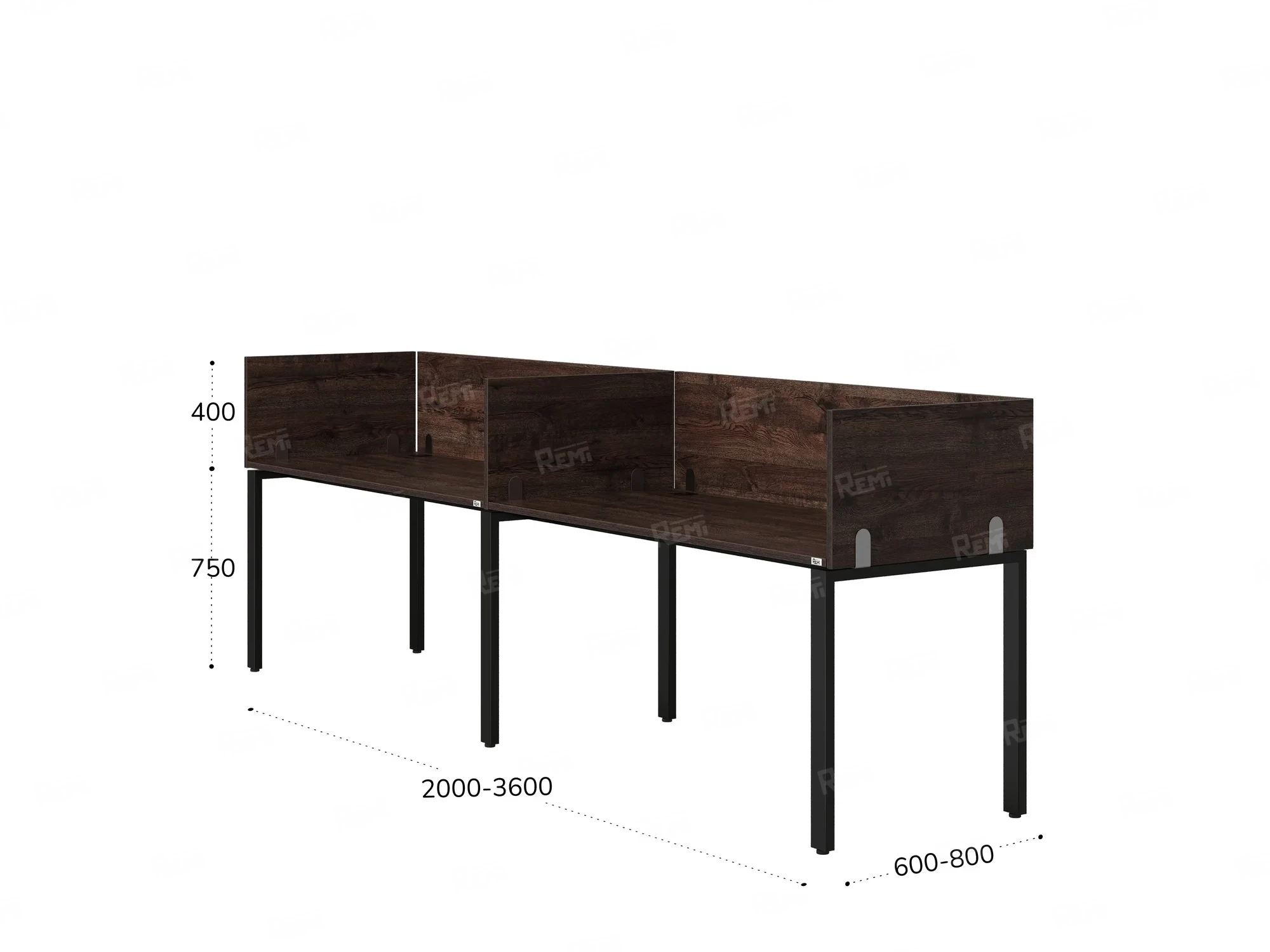 Бенч-система в 1 ряд, 2 рабочих места 5 ЛДСП экранов 2000x700x750 RM167-2-20x7 Дуб Апрельский шоколад/Черный