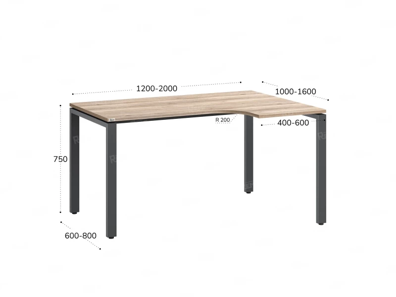 Стол угловой, П-опора, правый 1800x900/1200x750, RM052-18x9-12 Дуб Маувелла/Серый