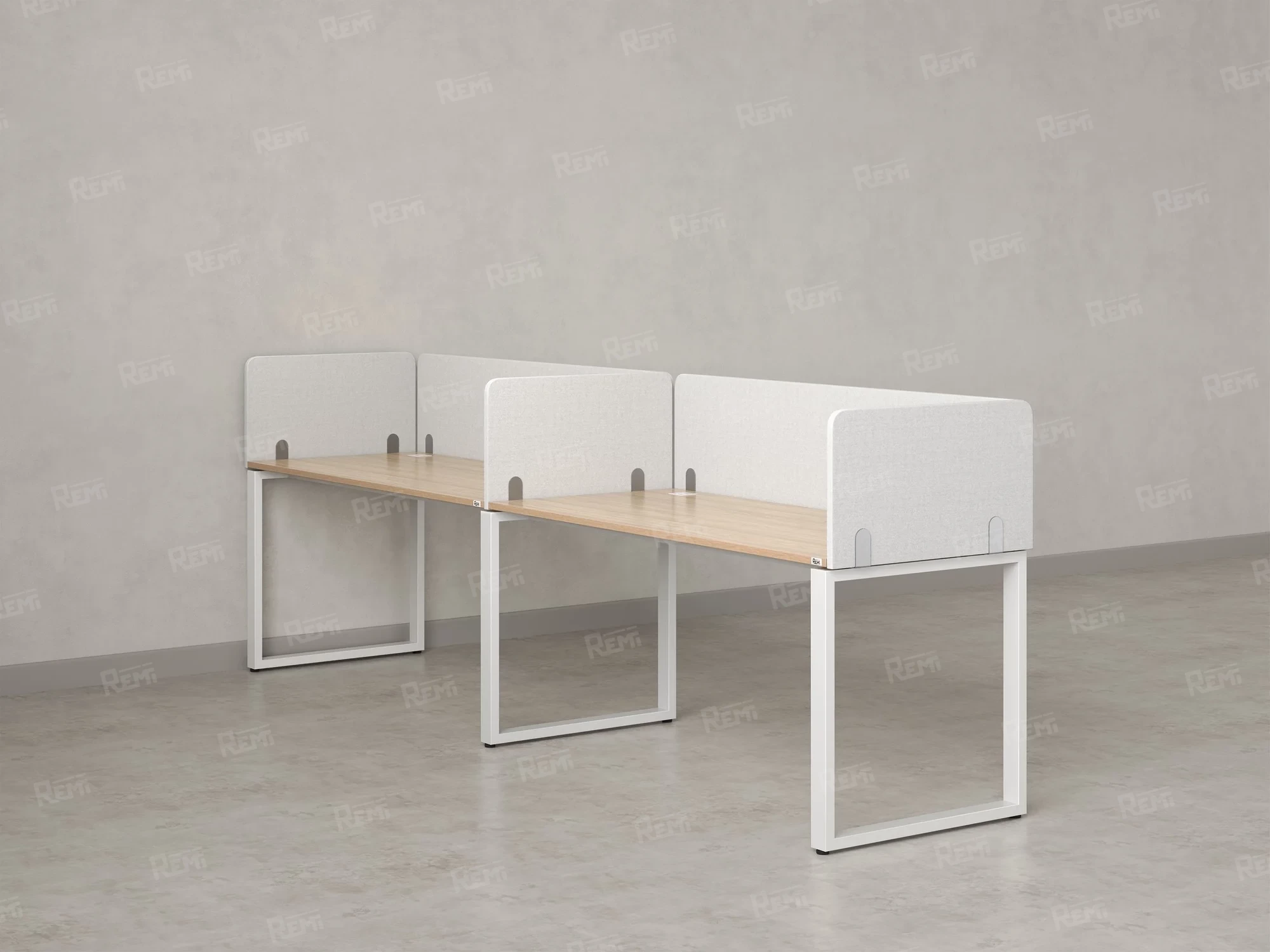 Бенч-система в 1 ряд, 2 рабочих места 5 тканевых экранов 2400x600x750 RM168-1-24x6 Вяз Швейцарский светлый/Белый