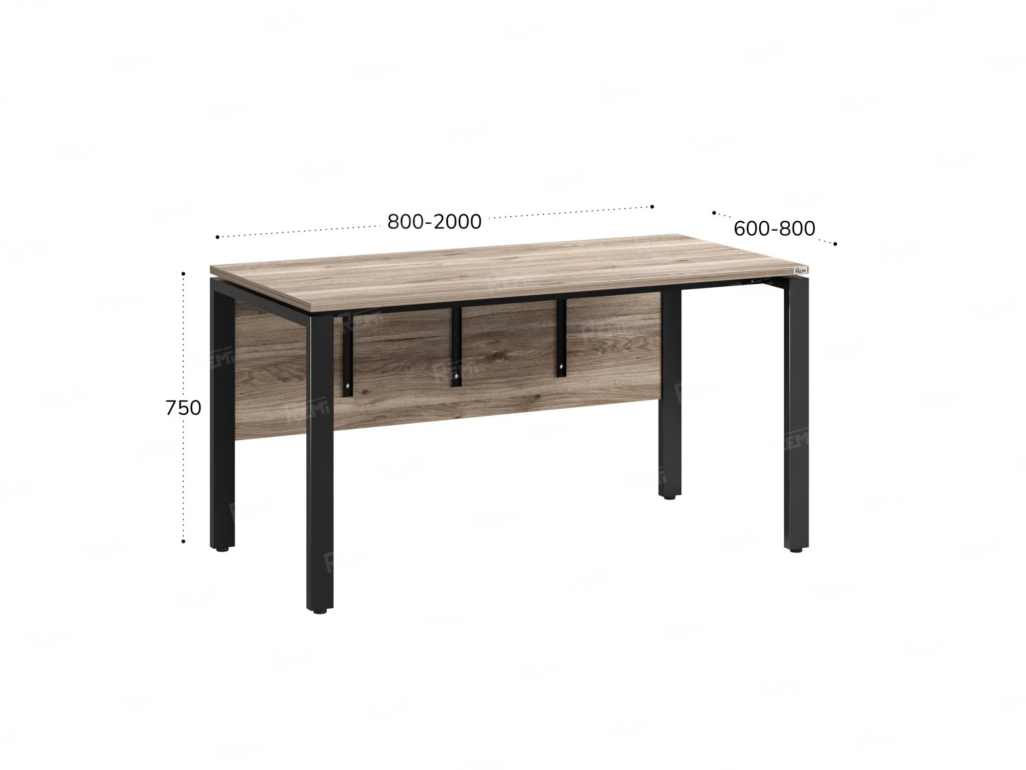 Стол прямой, П-опоры, экран ЛДСП,парящая стол-ца 1200x600x750 RM007-12x6 Дуб Маувелла/Черный
